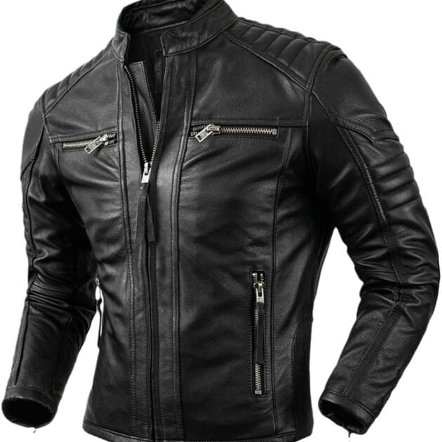 Vintage Distressed Black Real Leather Biker Jacket