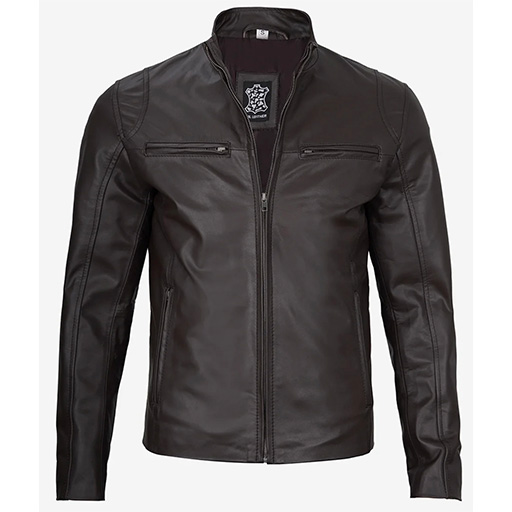 Men's Classic Dark Brown Cowhide Biker Style Leather Jacket