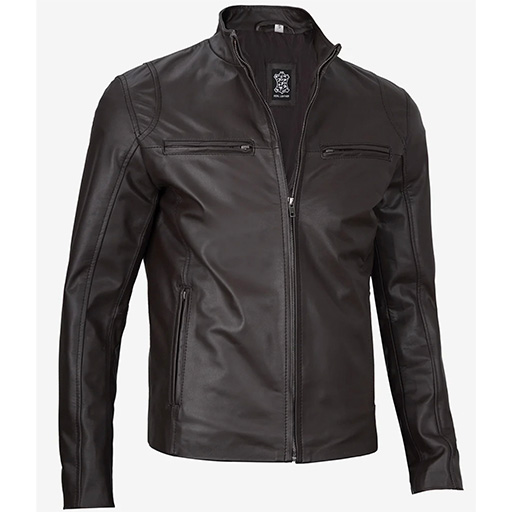 Men's Classic Dark Brown Cowhide Biker Style Leather Jacket - Image 2