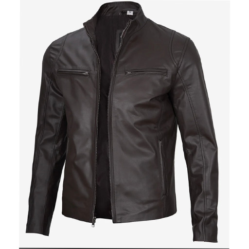 Men's Classic Dark Brown Cowhide Biker Style Leather Jacket - Image 3