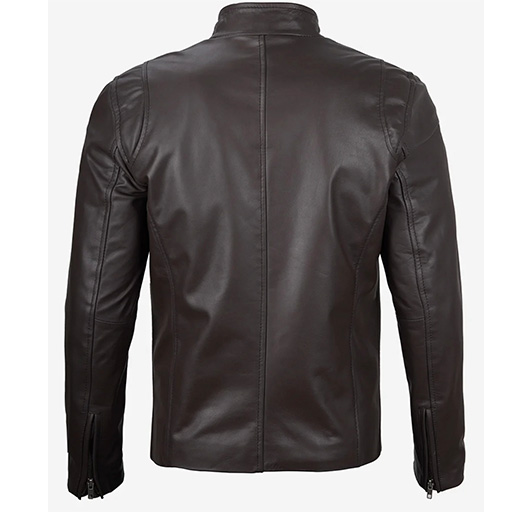 Men's Classic Dark Brown Cowhide Biker Style Leather Jacket - Image 4