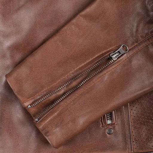 Men's Cognac Brown Waxed Lambskin Leather Motorcycle Biker Jacket - Image 3