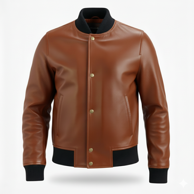 Men’s Cognac Real Leather Bomber Jacket