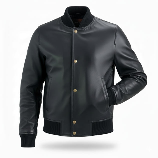 Men’s Black Real Leather Bomber Jacket