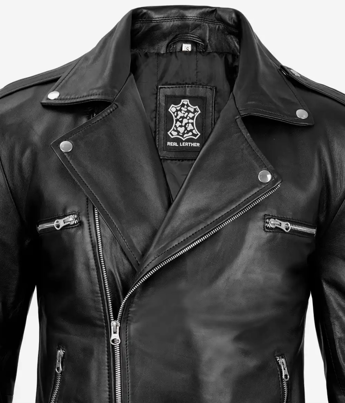 Negan Men’s Black Asymmetrical Belted Biker Style Real Leather Jacket - Image 3