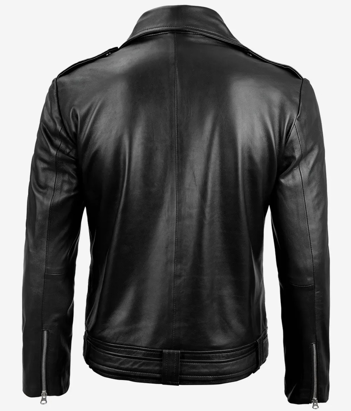 Negan Men’s Black Asymmetrical Belted Biker Style Real Leather Jacket - Image 2