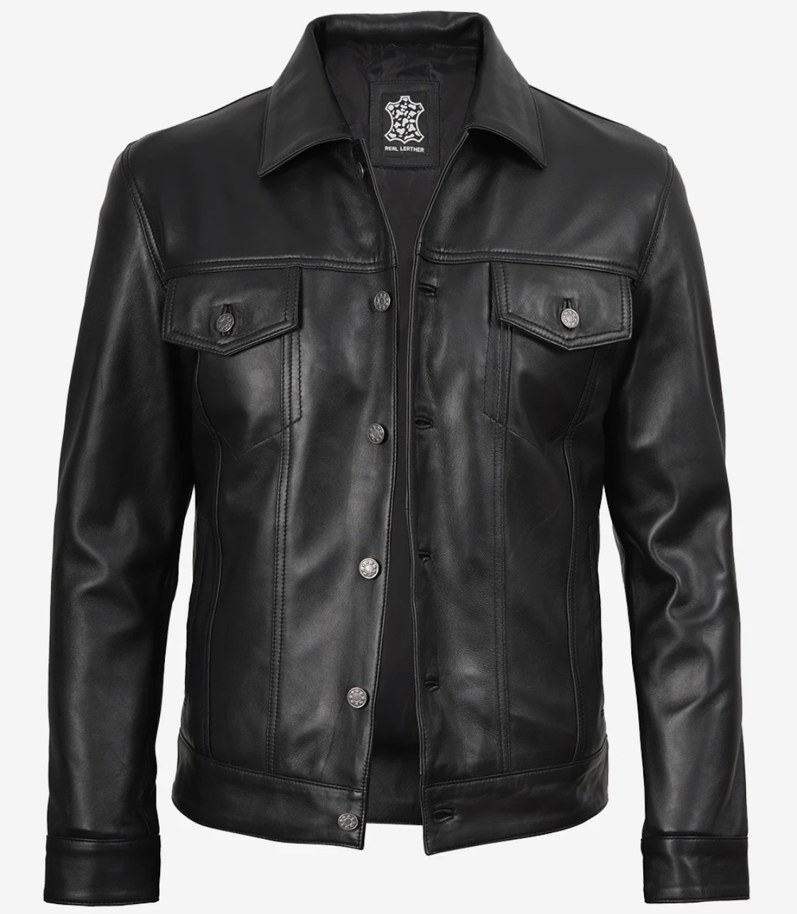 Men’s Four Packets Black Real leather trucker Jacket - Image 7