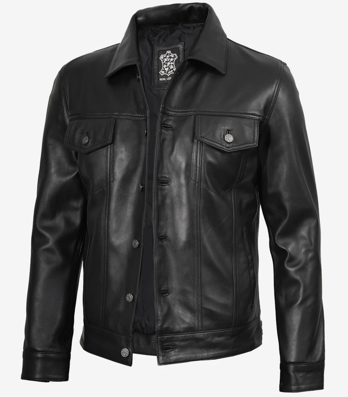 Men’s Four Packets Black Real leather trucker Jacket