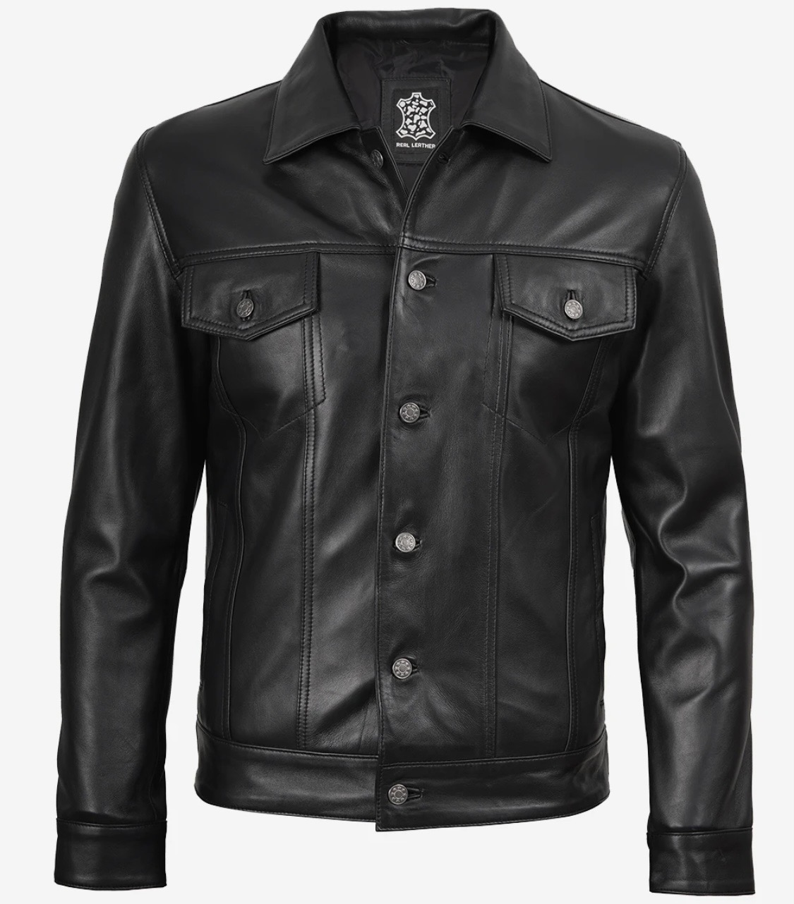 Men’s Four Packets Black Real leather trucker Jacket - Image 3