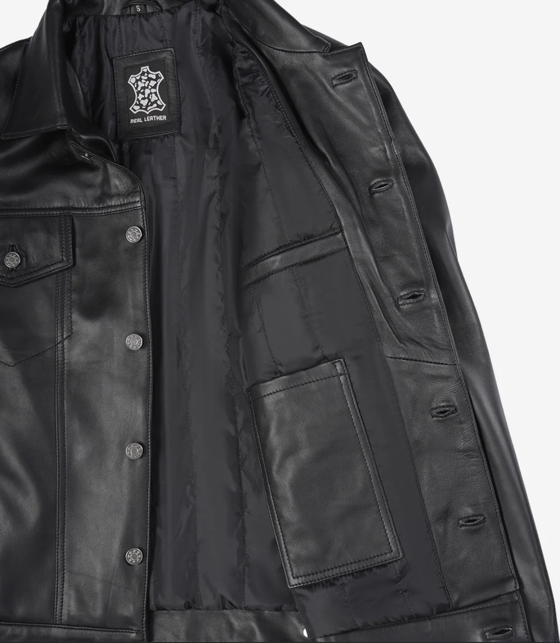 Men’s Four Packets Black Real leather trucker Jacket - Image 2