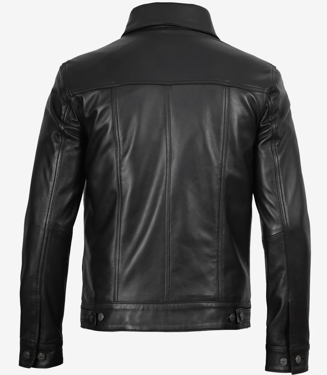Men’s Four Packets Black Real leather trucker Jacket - Image 4