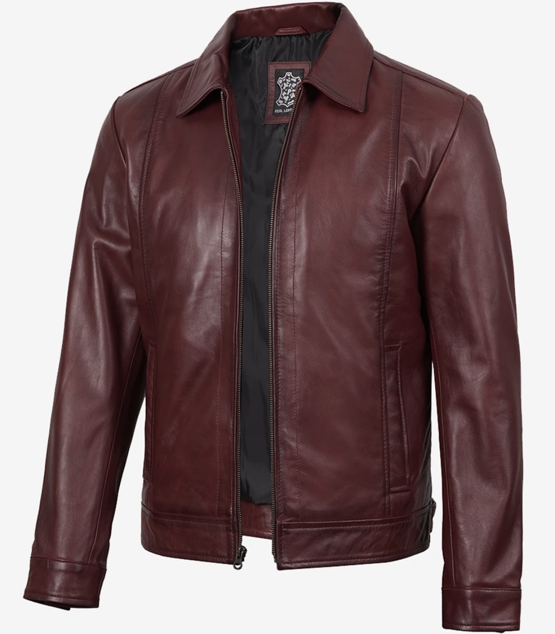 Reeves Men’s Shirt Collar Mahroon Harrington Leather Jacket