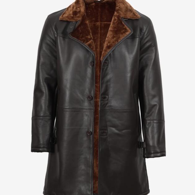 Men's Real Leather Black 3/4 Length Shearling Style