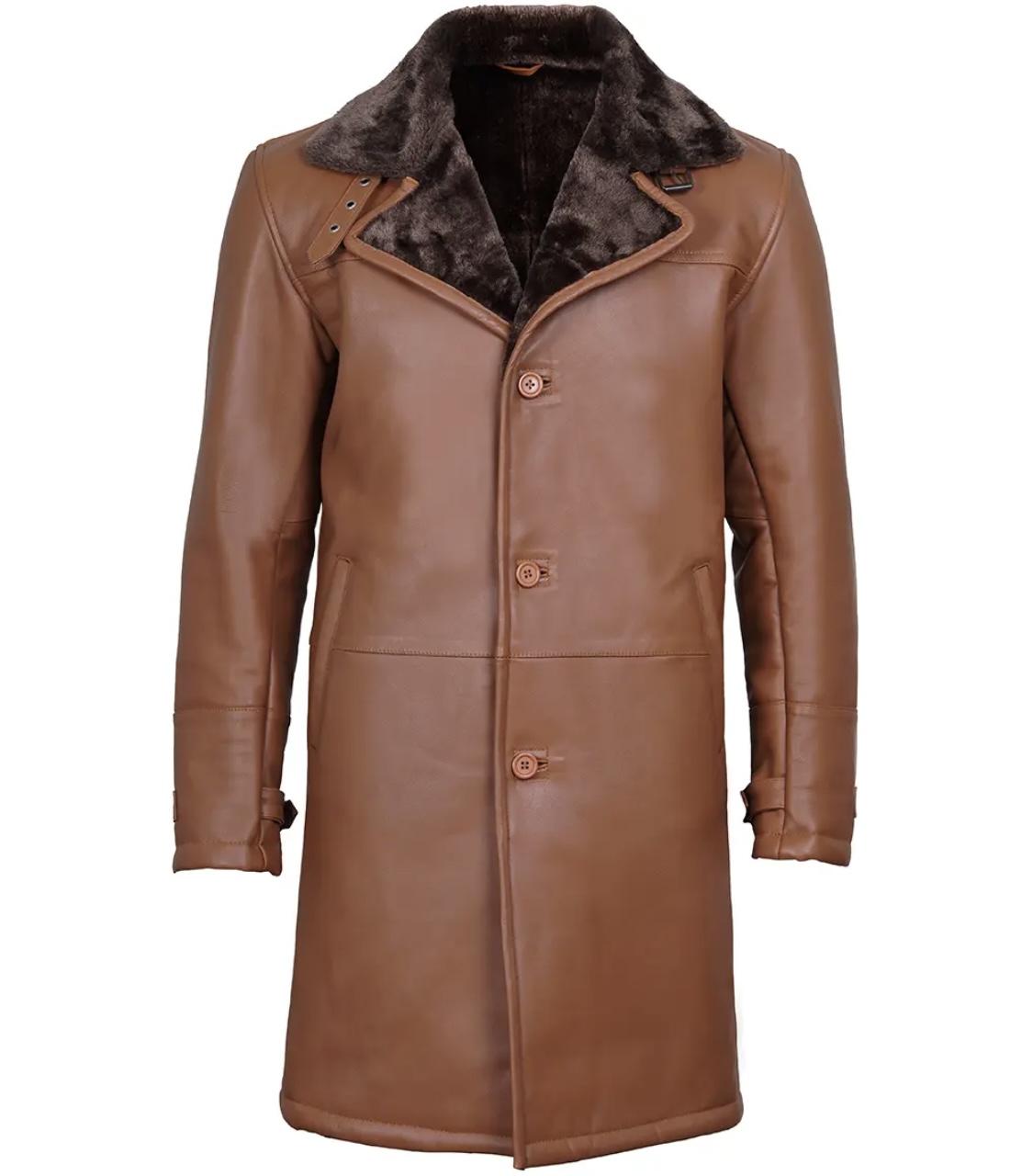 Men's Real Leather Black 3/4 Length Shearling Style - Image 3