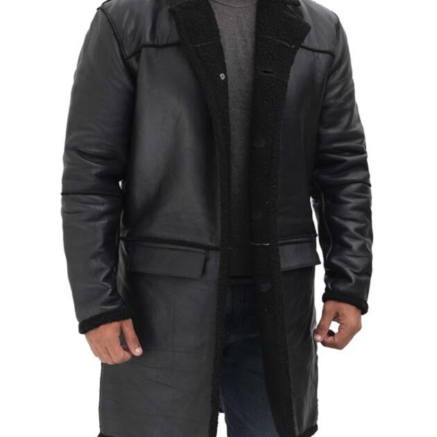 Men's 3/4 Length Black Real Leather Coat