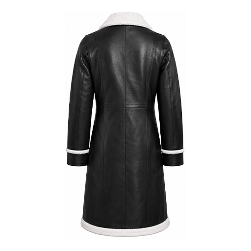 Women's Real Leather 3/4 Length White Faux Shearling Coat - Image 2