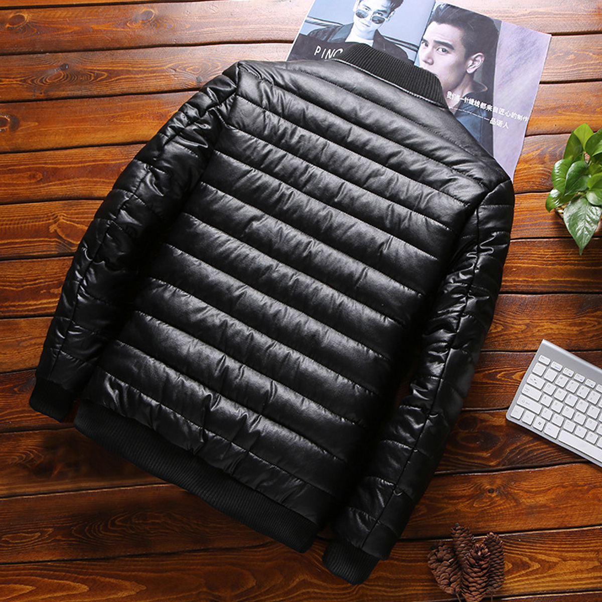 Men’s Black Bomber Genuine Sheepskin Quilted Thick Fashionable Casual Lightweight Puffer Leather Jacket - Image 2