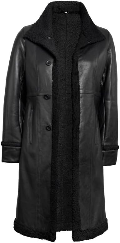 Woman's 3/4 Length Black Real Leather - Shearling Jacket - Image 3