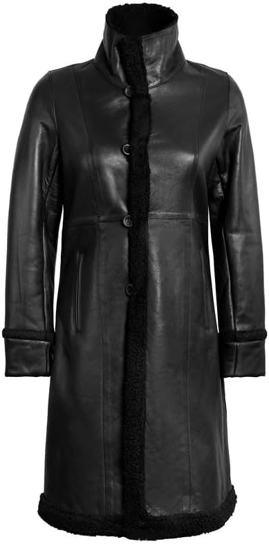 Woman's 3/4 Length Black Real Leather - Shearling Jacket - Image 5