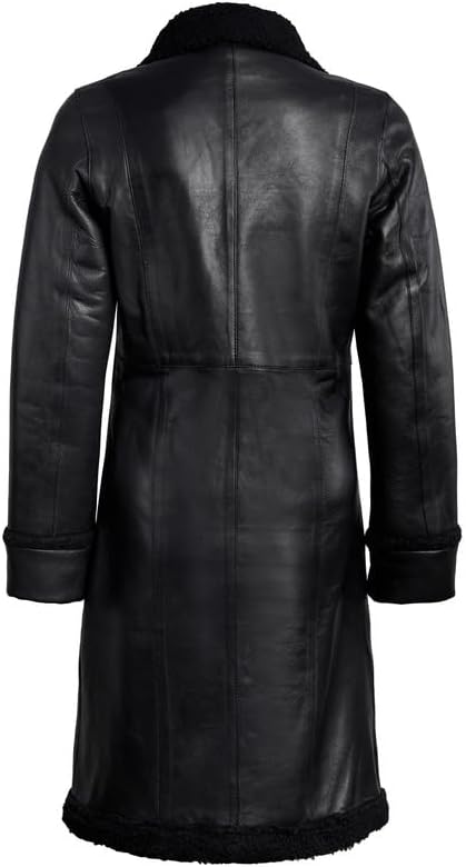 Woman's 3/4 Length Black Real Leather - Shearling Jacket - Image 7