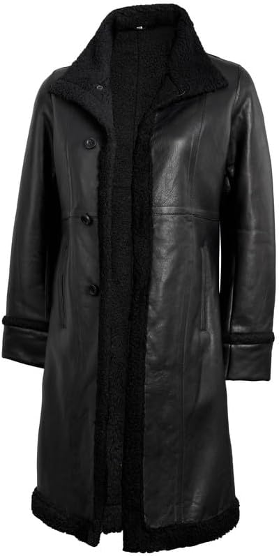 Woman's 3/4 Length Black Real Leather - Shearling Jacket - Image 6