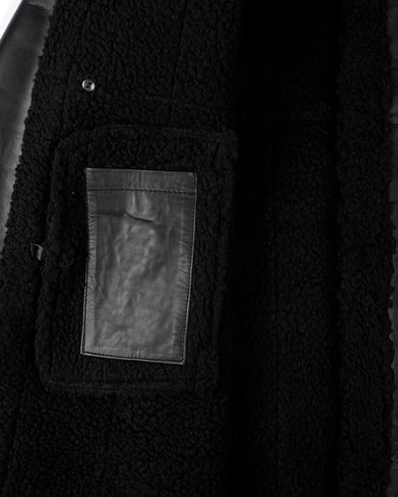 Woman's 3/4 Length Black Real Leather - Shearling Jacket - Image 4