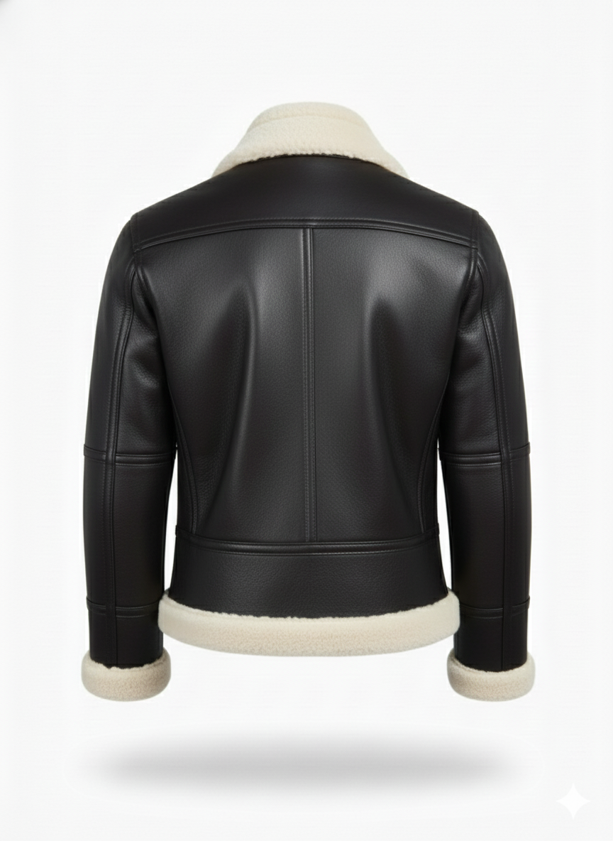 Women’s Black Shearling Aviator Jacket - Image 6