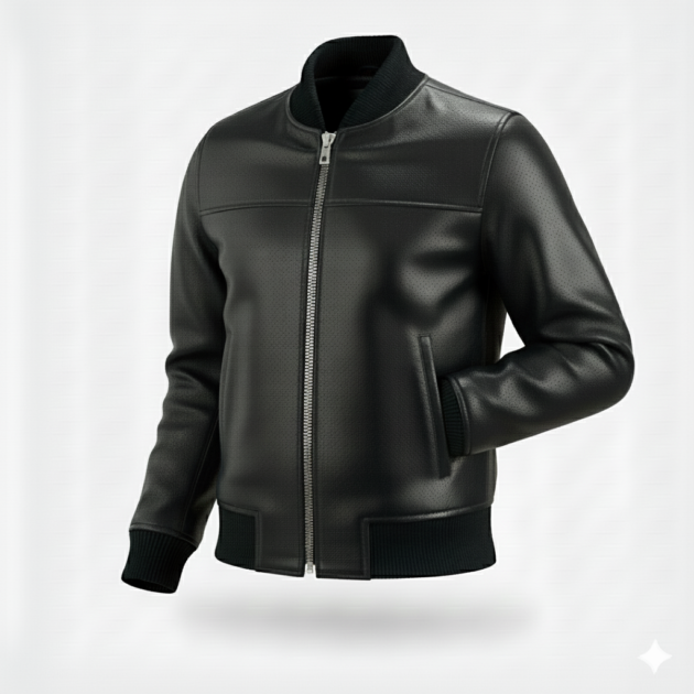 Men’s Black Real Leather Bomber Zipper Jacket