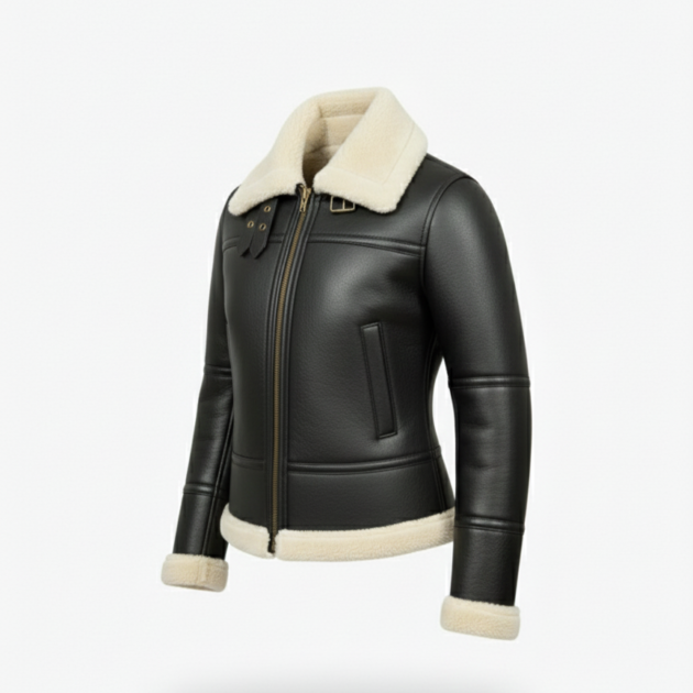 Women’s Black Shearling Aviator Jacket