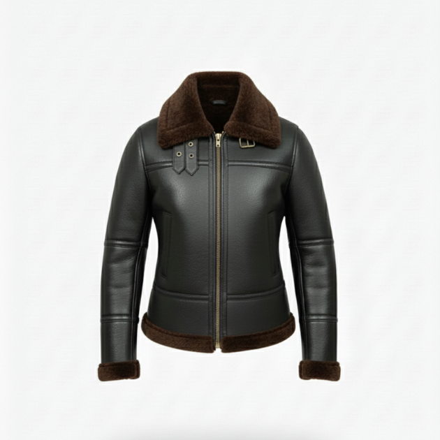 Women’s Black Shearling Aviator Jacket