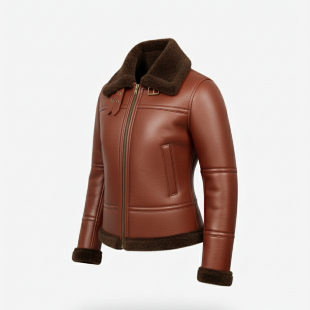 Women’s Cognac Shearling Aviator Jacket
