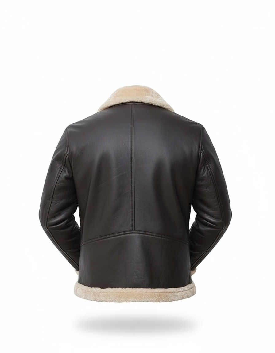 Men’s Black Leather Shearling Jacket - Image 4