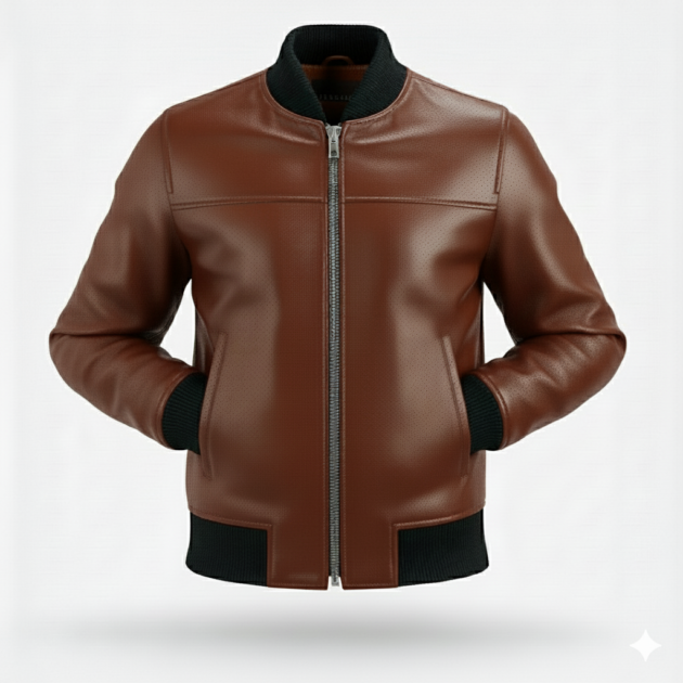 Men’s Real Leather Bomber Zipper Jacket