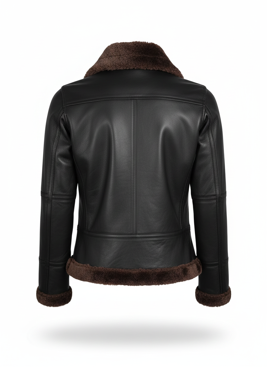 Women’s Black Shearling Aviator Jacket - Image 2
