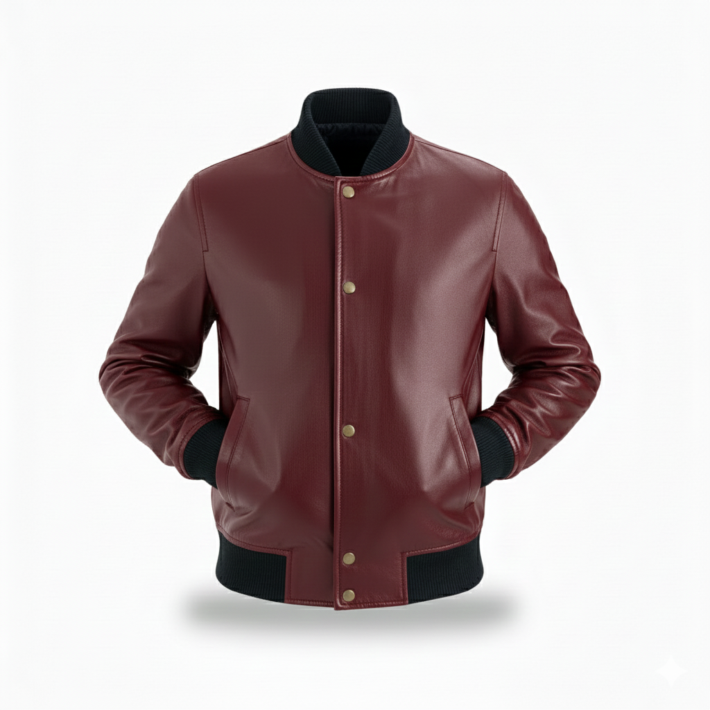 Men’s Mahron Real Leather Bomber Jacket - Image 3