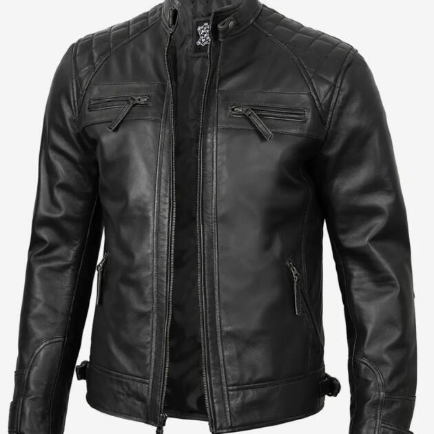 Men’s genuine lambskin leather biker Style Jacket - Quilted
