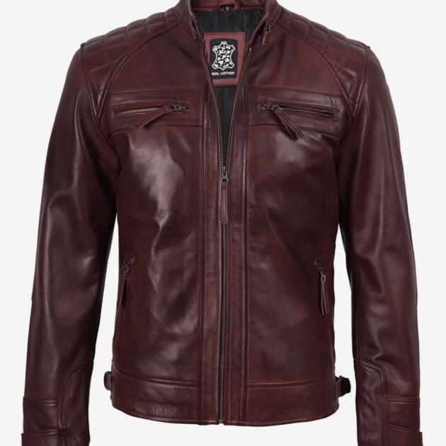 Men’s Four Packets Maroon Real leather trucker Jacket