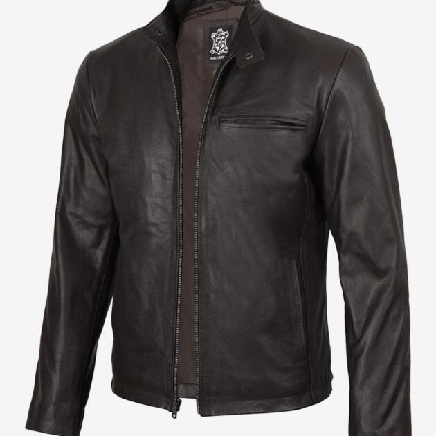 Men’s Real Leather Bomber Zipper Jacket