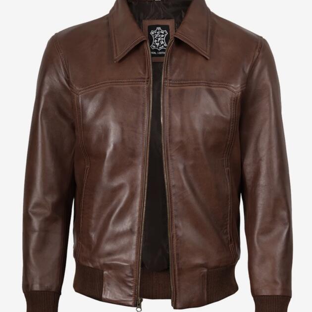 Men’s Brown Shirt Collar Bomber Jacket