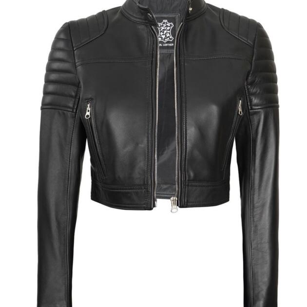 Women’s Black Cropped Leather Jacket – Premium Zipper Stylish Short Jacket
