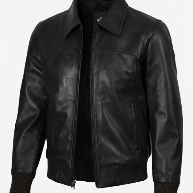 Men’s Black Shirt Collar Bomber Jacket
