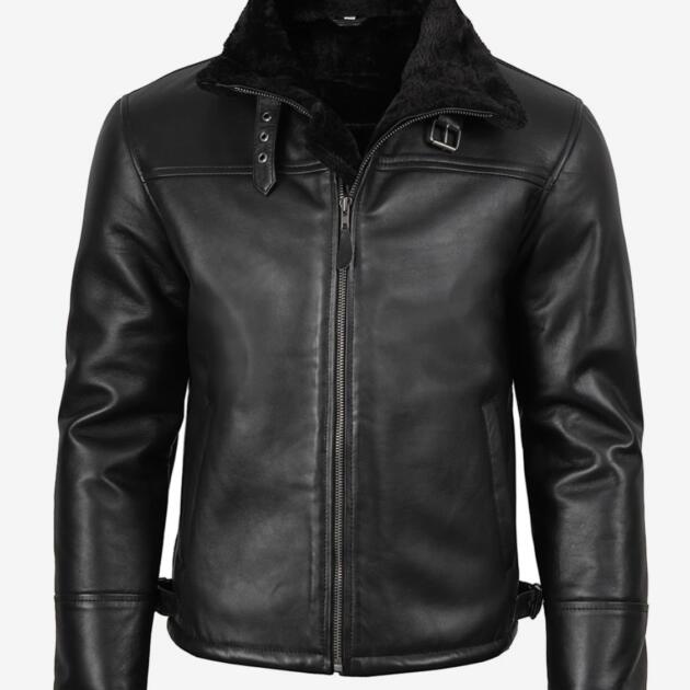 Men’s Black Leather Shearling Jacket