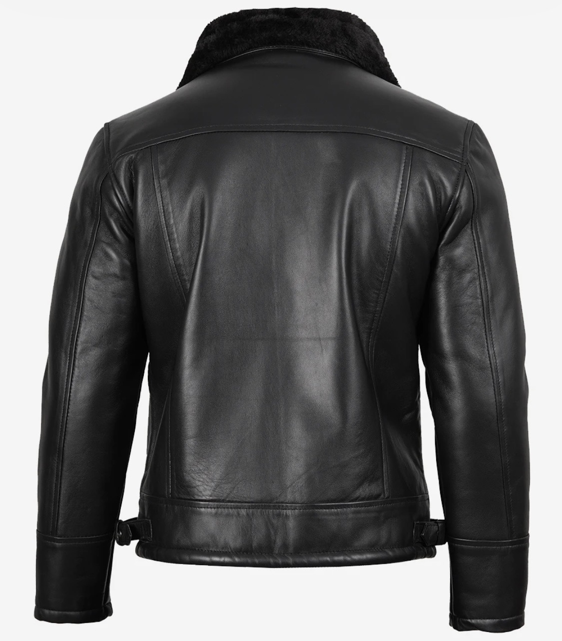 Men’s Black Leather Shearling Jacket - Image 7