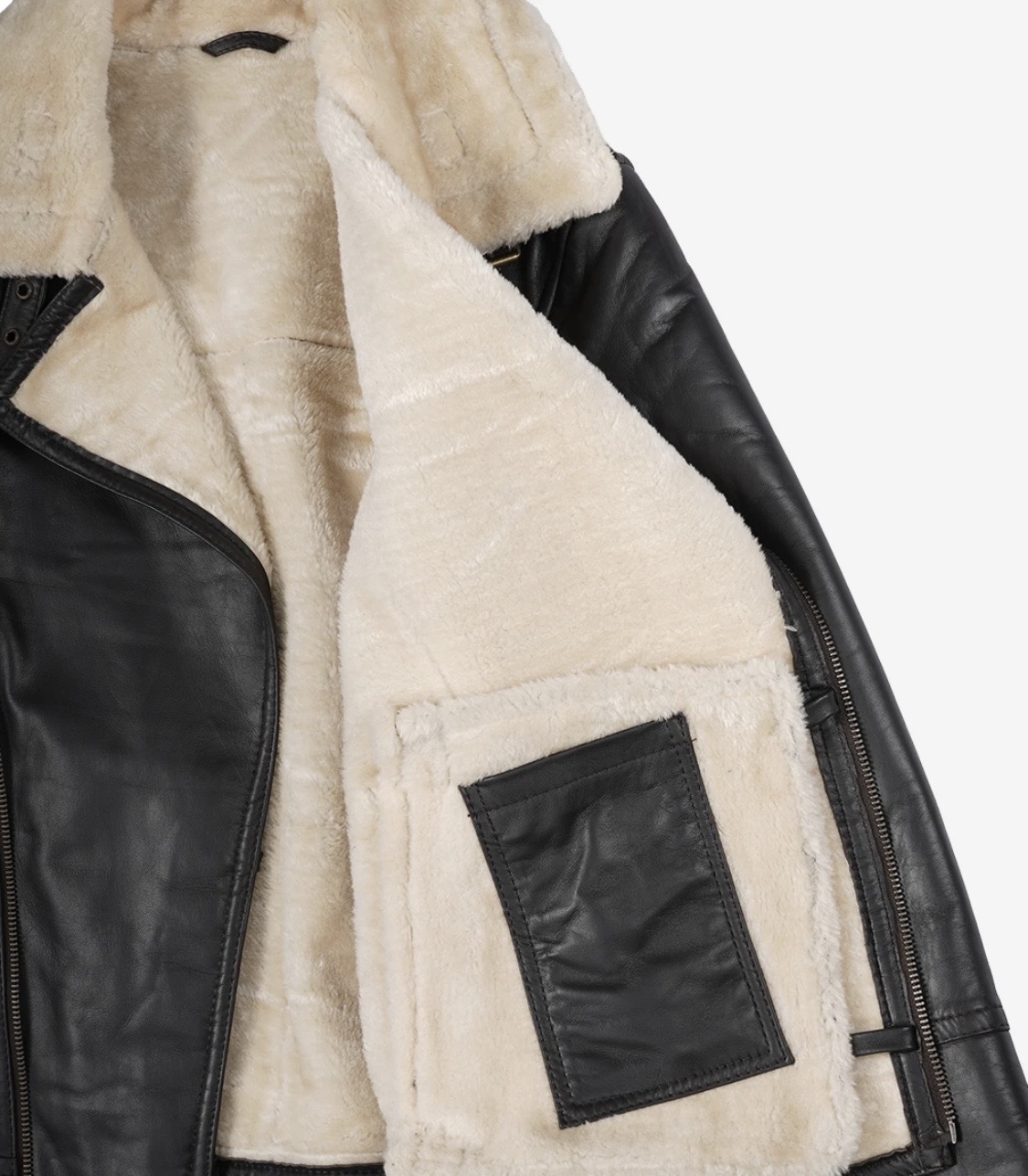 Men’s B3 Bomber Aviator Jacket – Black Real Lambskin Leather with Cream Shearling Fur | Winter Coat - Image 4
