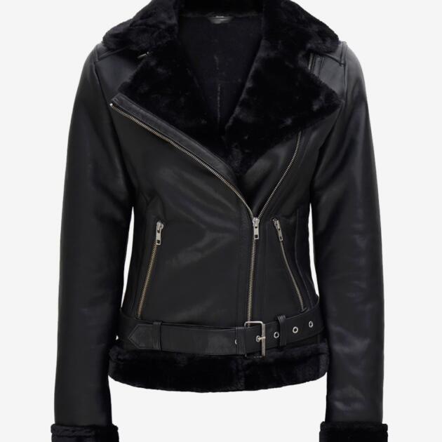 Women’s Black Shearling Aviator Jacket