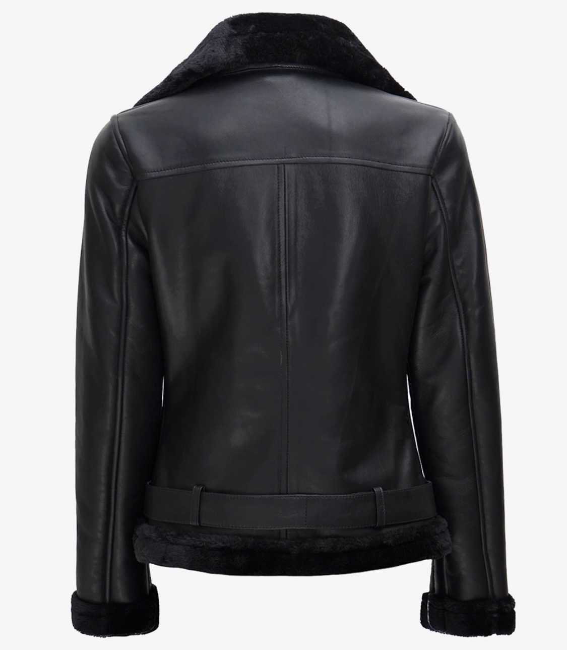 Women’s Black Shearling Aviator Jacket - Image 2