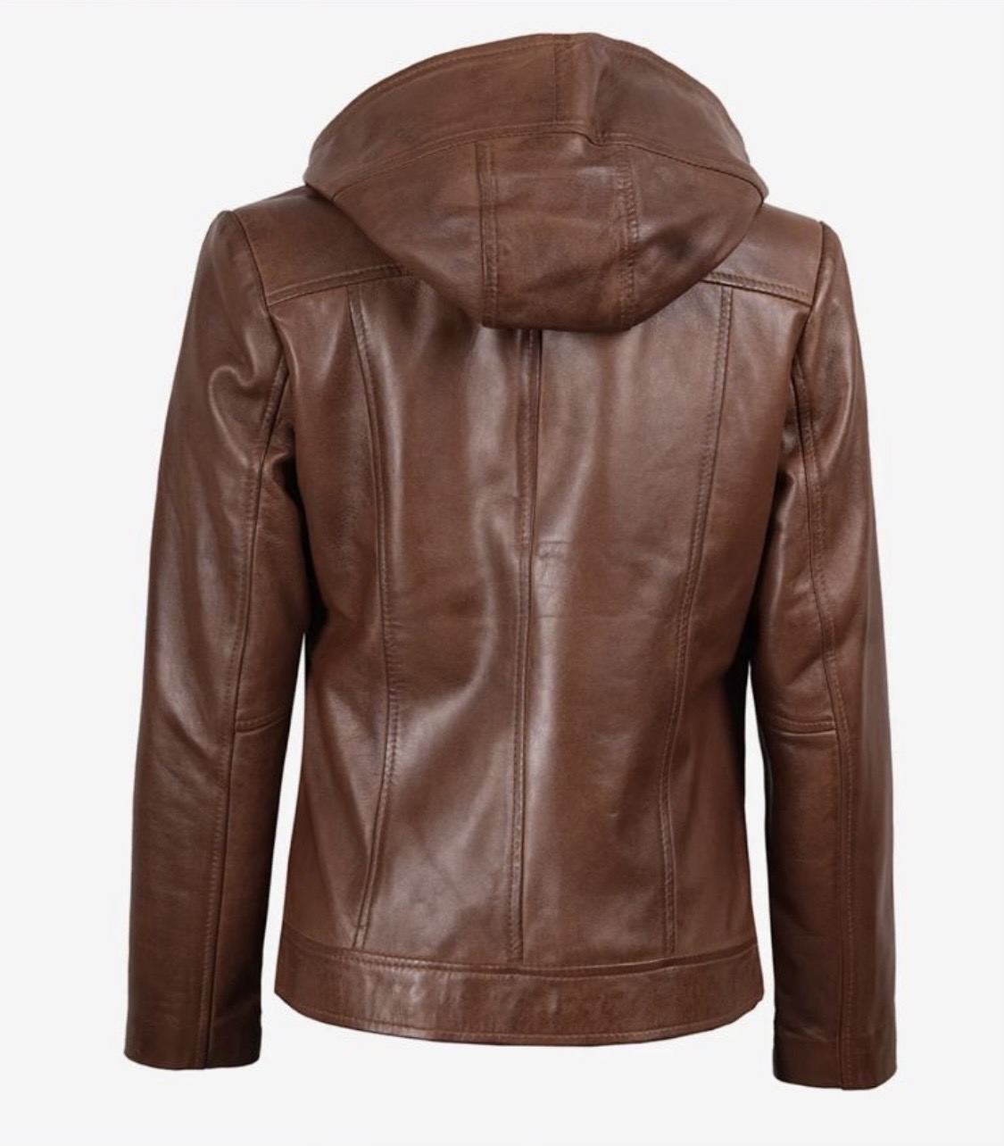 Women’s Brown Hooded Leather Jacket – Stylish Asymmetrical Zip Jacket - Image 4