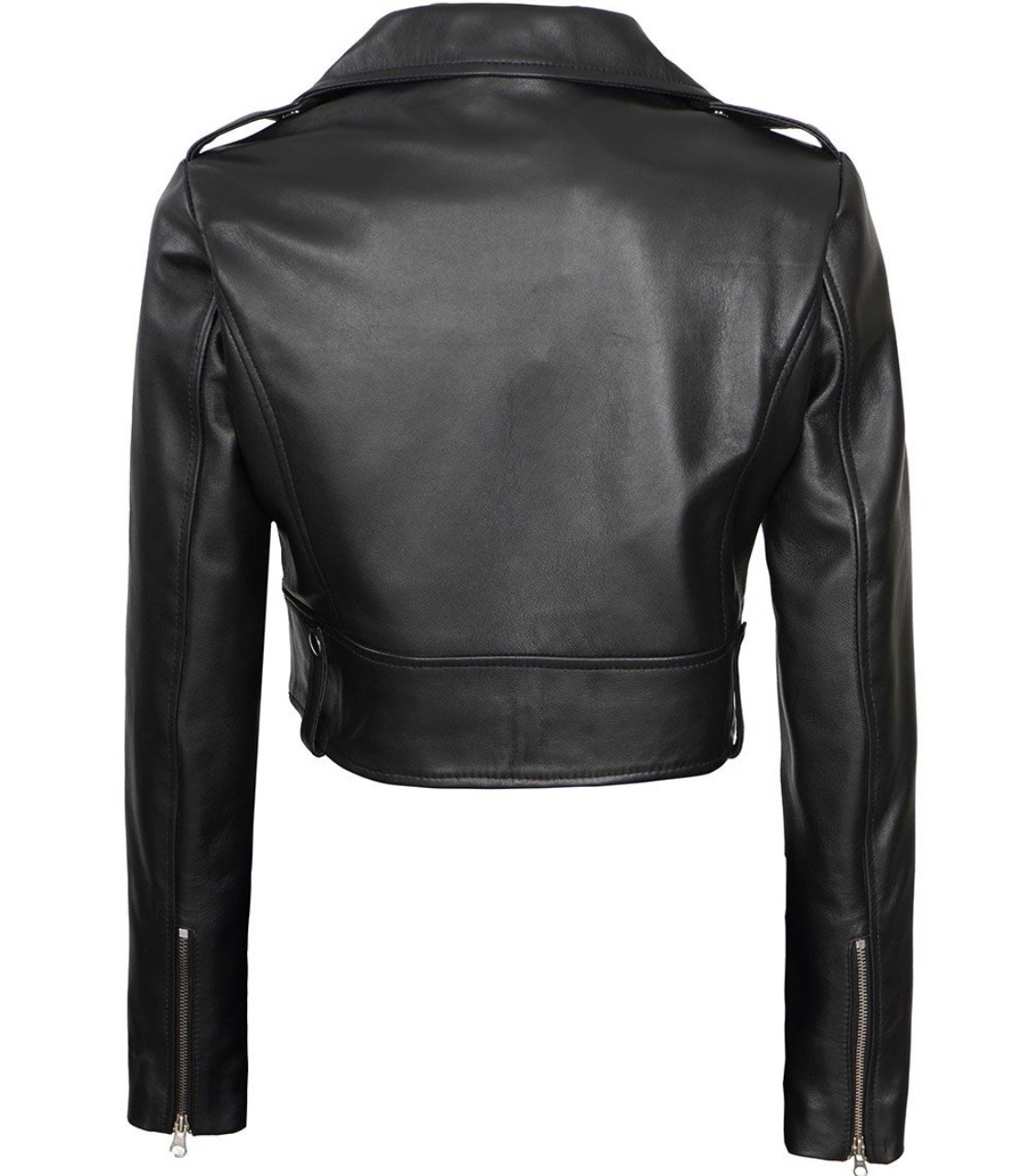 Women’s Black Cropped Leather Jacket – Winter Luxe Style - Image 4