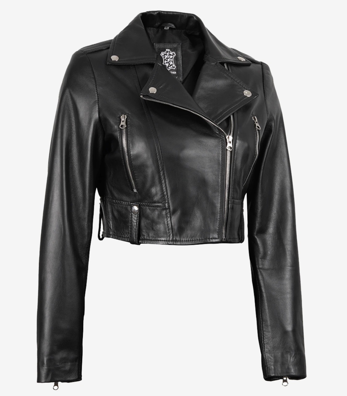 Women’s Black Cropped Leather Jacket – Winter Luxe Style - Image 5