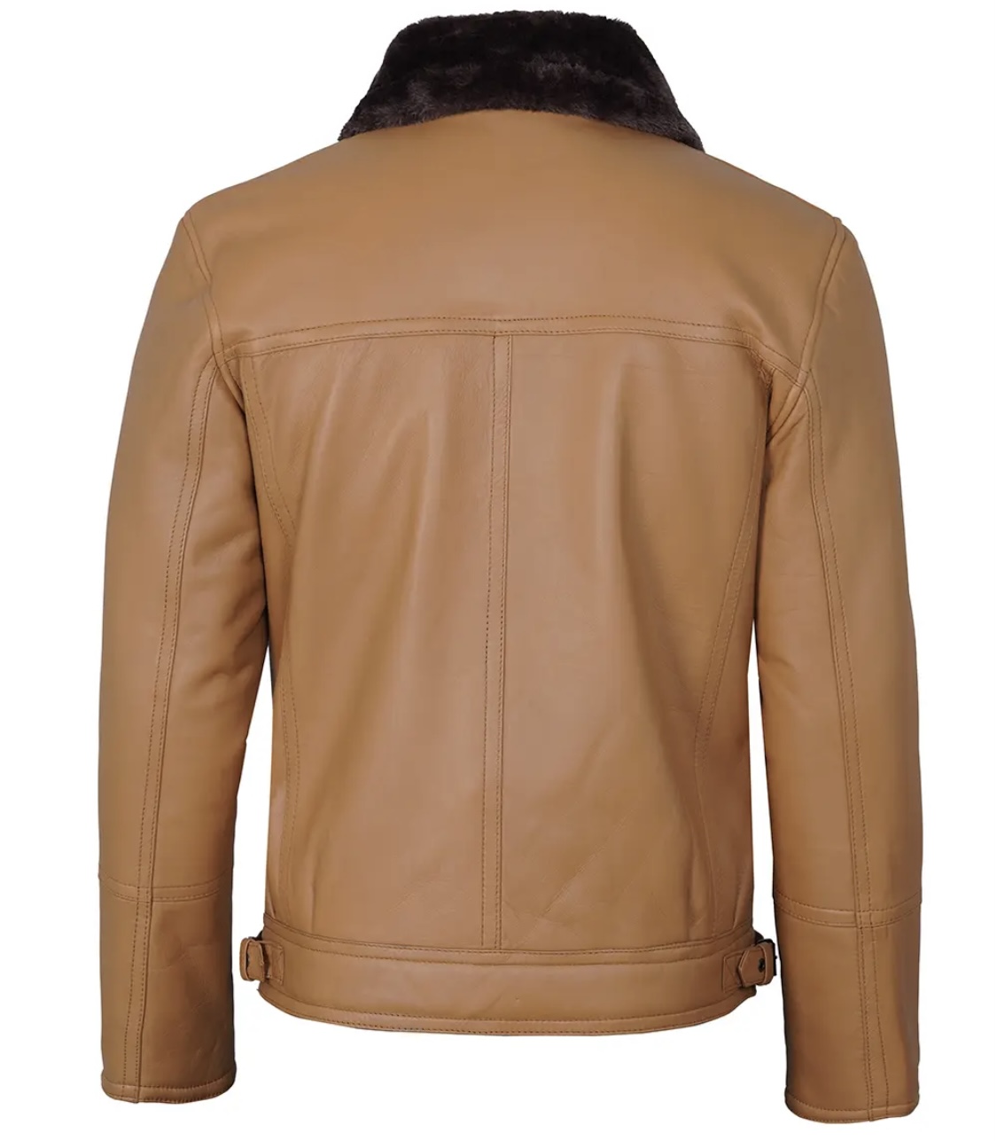 Men’s Camel Leather Shearling Jacket - Image 6